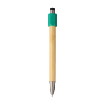 Stylo tactile en bambou avec spinner sur le dessus encre bleue couleur vert première vue