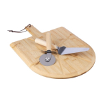 Planche à pizza en bambou avec guides de découpe, coupeur et spatule première vue
