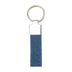 Porte-clés rectangulaire en zinc personnalisable avec tissu jean couleur bleu première vue