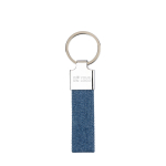 Porte-clés rectangulaire en zinc personnalisable avec tissu jean couleur bleu avec zone d'impression