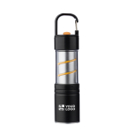 Lampe de poche COB en aluminium, 3 fonctions de lumière et mousqueton couleur noir avec zone d'impression
