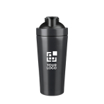 Shaker en acier inox recyclé avec boule mélangeuse métallique 750ml couleur noir avec zone d'impression
