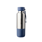 Gourde en acier inoxydable avec poignée et verre intégré 500ml couleur bleu avec zone d'impression