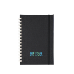 Carnet RPET avec spirale en carton blanc feuilles lignées A5 couleur noir avec zone d'impression