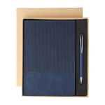 Carnet A5 avec effet velours sur la couverture et stylo encre bleue couleur bleu première vue