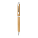 Stylo en bambou naturel avec clip métallique et encre bleue couleur naturel première vue