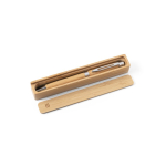 Stylo en bambou naturel avec clip métallique et encre bleue couleur naturel avec boîte