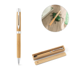Stylo en bambou naturel avec clip métallique et encre bleue diverses couleurs