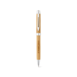 Stylo en bambou naturel avec clip métallique et encre bleue avec zone d'impression