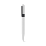 Stylo en métal recyclé avec clip et design rond, encre noire couleur blanc