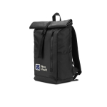 Sac à dos roll-top de voyage en polyester recyclé imperméable 14” couleur noir image avec logo