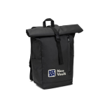 Sac à dos roll-top de voyage en polyester recyclé imperméable 14” couleur noir image avec logo