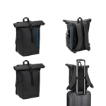 Sac à dos roll-top de voyage en polyester recyclé imperméable 14” diverses couleurs