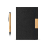 Ensemble bloc-notes et stylo en bambou, encre noire, A5, pages lignées couleur noir Huitième vue