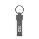 Porte-clés rectangulaire en métal et PET recyclé avec anneau pratique avec zone d'impression