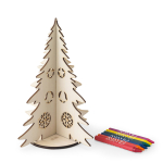 Sapin de Noël en bois naturel FSC™ pliable et à colorier avec zone d'impression