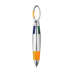 Stylo 4 couleurs avec grip antidérapant et mousqueton couleur orange première vue