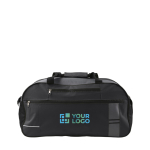Sac de sport avec plusieurs compartiments et bande réfléchissante couleur noir avec zone d'impression