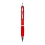 Stylo en plastique recyclé avec grip en caoutchouc encre bleue couleur rouge deuxième vue