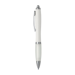 Stylo en plastique recyclé avec grip en caoutchouc encre bleue couleur blanc deuxième vue