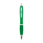 Stylo en plastique recyclé avec grip en caoutchouc encre bleue couleur vert deuxième vue