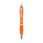 Stylo en plastique recyclé avec grip en caoutchouc encre bleue couleur orange deuxième vue