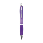 Stylo en plastique recyclé avec grip en caoutchouc encre bleue couleur violet deuxième vue