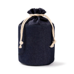 Trousse cylindrique en tissu jean avec fermeture à cordon couleur bleu jean première vue
