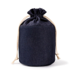Trousse cylindrique en tissu jean avec fermeture à cordon couleur bleu jean deuxième vue