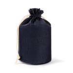 Trousse cylindrique en tissu jean avec fermeture à cordon couleur bleu jean troisième vue