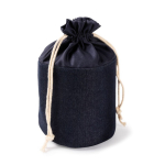 Trousse cylindrique en tissu jean avec fermeture à cordon couleur bleu jean quatrième vue