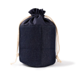 Trousse cylindrique en tissu jean avec fermeture à cordon couleur bleu jean cinquième vue