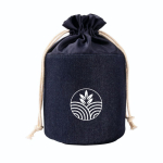 Trousse cylindrique en tissu jean avec fermeture à cordon couleur bleu jean sixième vue