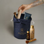 Trousse cylindrique en tissu jean avec fermeture à cordon couleur bleu jean vue détail 3