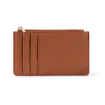 Porte-monnaie et porte-cartes zippés en cuir synthétique couleur marron première vue