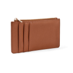 Porte-monnaie et porte-cartes zippés en cuir synthétique couleur marron deuxième vue