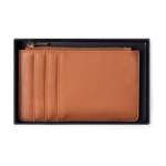 Porte-monnaie et porte-cartes zippés en cuir synthétique couleur marron quatrième vue