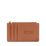 Porte-monnaie et porte-cartes zippés en cuir synthétique couleur marron avec zone d'impression