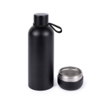 Bouteille isotherme en acier inoxydable avec verre intégré à la base couleur noir troisième vue