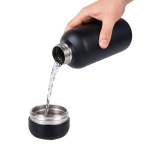 Bouteille isotherme en acier inoxydable avec verre intégré à la base couleur noir quatrième vue