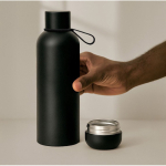 Bouteille isotherme en acier inoxydable avec verre intégré à la base couleur noir vue détail 3
