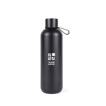Bouteille isotherme en acier inoxydable avec verre intégré à la base couleur noir avec zone d'impression