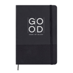 Carnet A5 en similicuir et RPET, avec des pages couleur crème lignées couleur noir quatrième vue