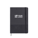 Carnet A5 en similicuir et RPET, avec des pages couleur crème lignées couleur noir avec zone d'impression