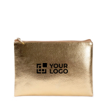 Trousse compacte en PU finition dorée avec fermeture éclair assortie couleur doré avec zone d'impression