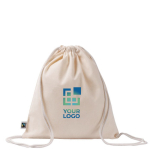 Sac à dos cordons en coton Fairtrade 140 g/m2 couleur naturel avec zone d'impression