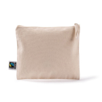Trousse plate en coton Fairtrade avec tirette assortie 220 g/m2 couleur naturel troisième vue