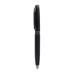 Stylo métallique avec élégant étui en cuir synthétique encre bleue couleur noir première vue