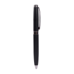Stylo métallique avec élégant étui en cuir synthétique encre bleue couleur noir troisième vue