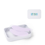 Set réutilisable de patchs pour yeux en silicone dans boîte couleur blanc avec zone d'impression